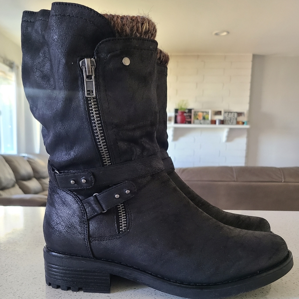 Torrid Brushed Faux Leather Black Moto boots-Size 12W